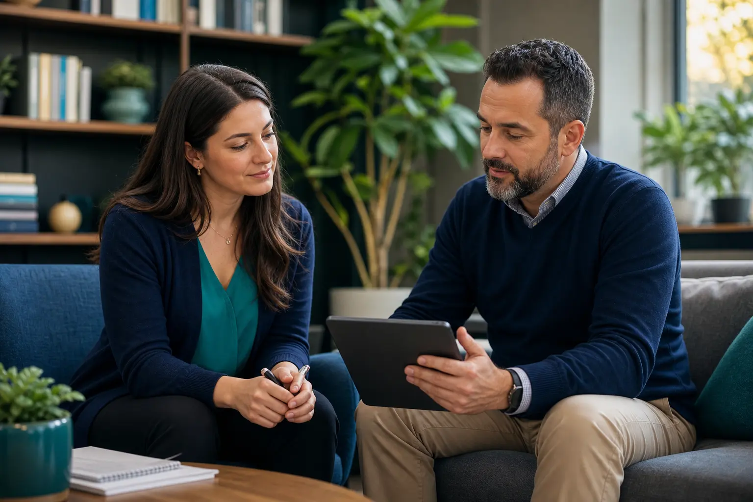Clinical supervisor reviewing a counseling student's practicum hours during a supervision session