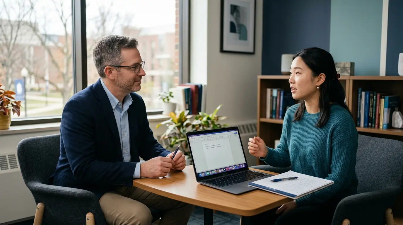 Faculty supervisor in an individual supervision meeting with a counseling graduate student